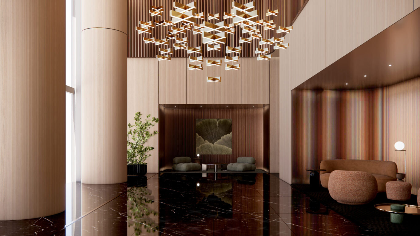 Slide 1 of 3, SOM's Tetras lighting collection for Artemide is designed to be flexible and adaptable, with fixtures that can be customized in size and spacing to illuminate virtually any space.