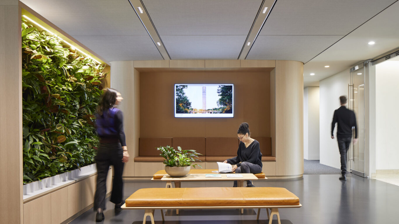 Slide 1 of 6, By prioritizing low-carbon materials and embracing a circular economy approach, the redesign of our London office offers a model for responsible, low-impact building practices.