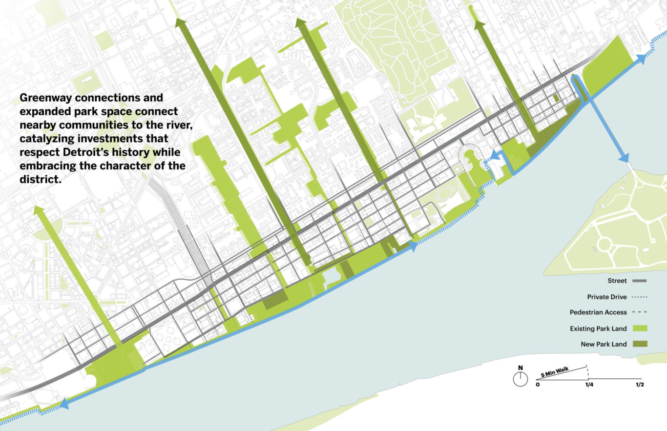 Slide 5 of 7, Detroit East Riverfront Framework Plan