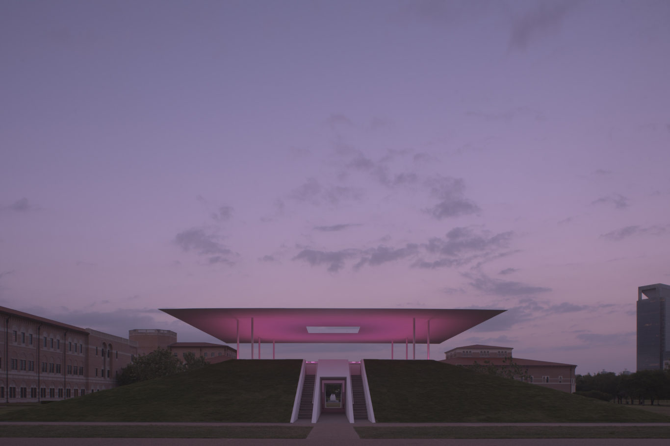 Slide 1 of 1, James Turrell's "Twilight Epiphany," one of the artist's many signature "skyspaces." 