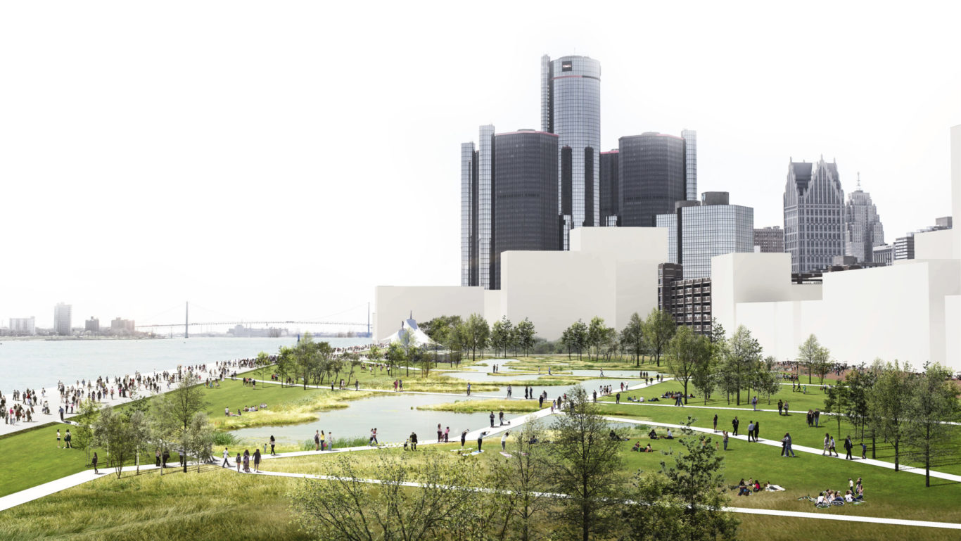 Slide 1 of 7, Detroit East Riverfront Framework Plan